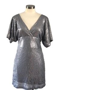 K Derhy Dress Sparkly Sequin Cocktail Party Dress Tie Waist S